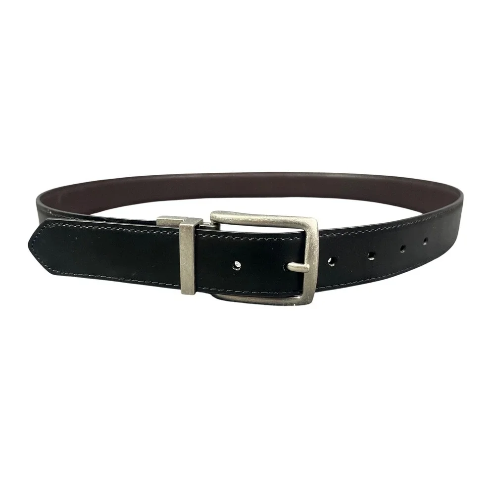Mossy Oak Mens Reversible Leather Belt Black Brown Silver Buckle 36-38